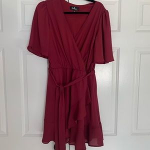 Never worn! Faux wrap maroon dress